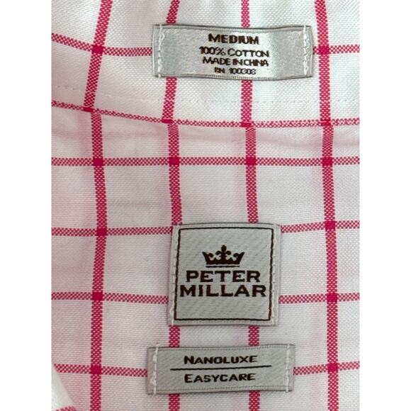 Peter Millar Nanoluxe Easy Care Shirt Men Size Medium Pink White Plaid - Picture 2 of 5